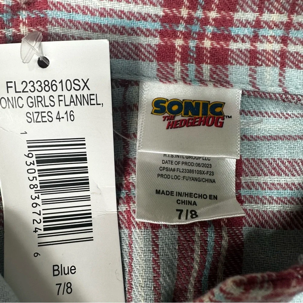 Sonic The Hedgehog‎ Girl  Kids Flannel Size 7/8 New